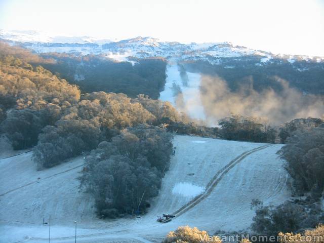 Sunday morning - a little snow and a lot of snow making