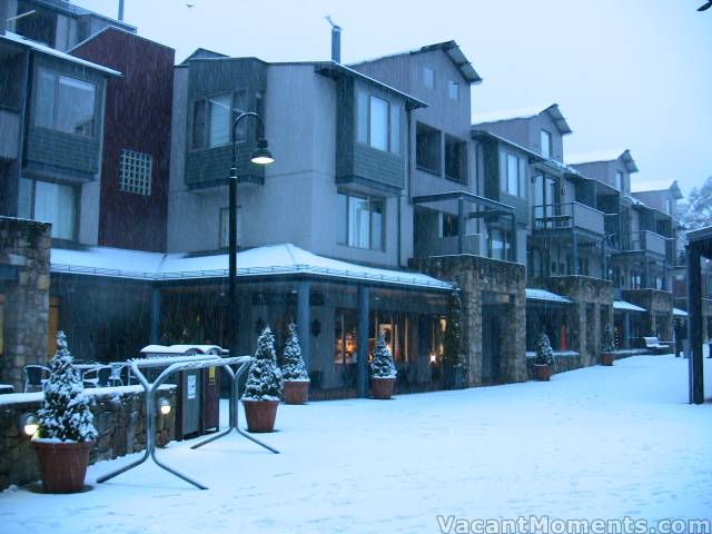 Early Monday morning in the Village Square with fresh snow