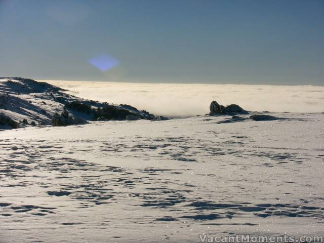 Fog fills Thredbo Valley early in the morning