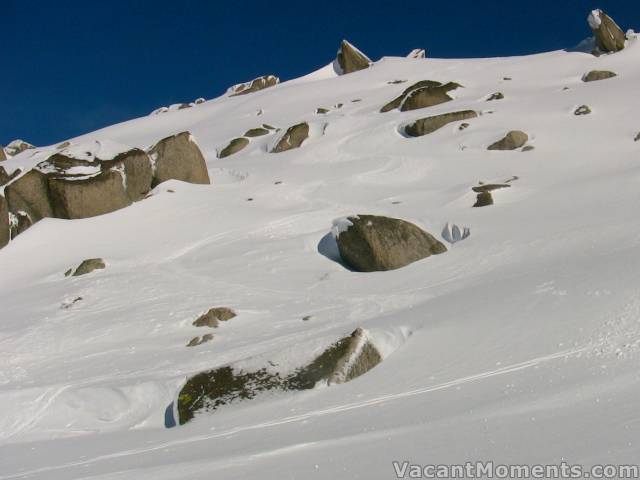 Yep, there's still lots of boulders to ski around