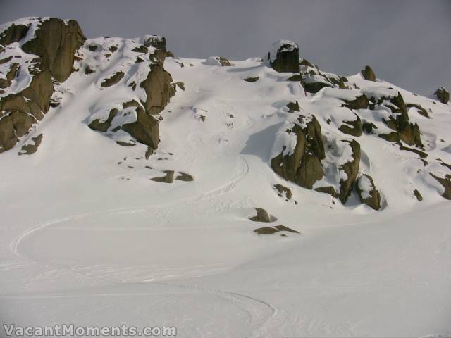 Looking back up at the lovely snow on Chute 'C'<BR>Must come up with names for these chutes