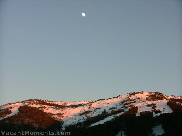 The day started with a red tinge and the moon looking down