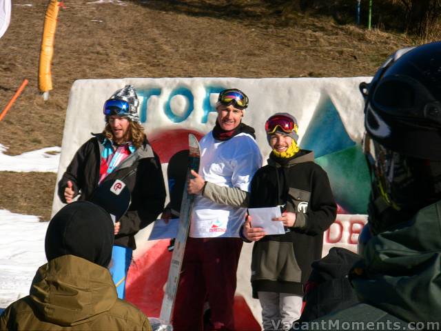 Open Mens Snowboard: 1st Peter Baff, 2nd Phillip Maclarn & 3rd Henri Maxwell