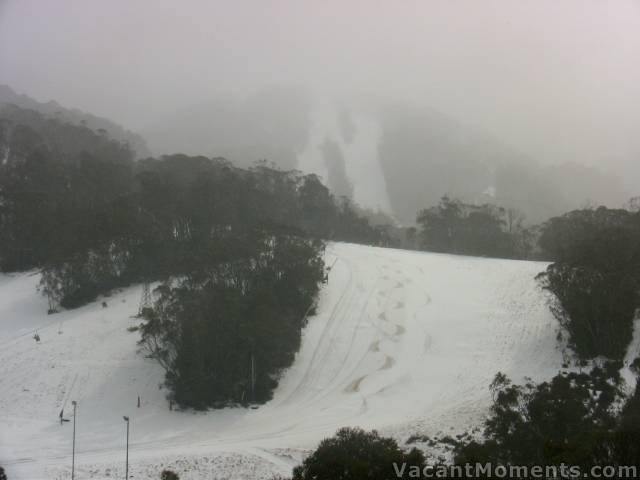 Midday Thursday looking across to lower Sundance (still closed)