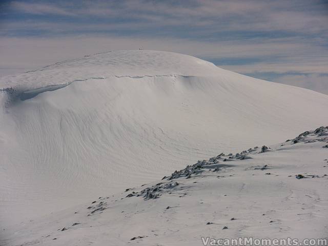 Can you make out the three fellow backcountry travellers on top of Mt Kosciuszko?<BR>Taken from the other side of Cootapatamba Valley