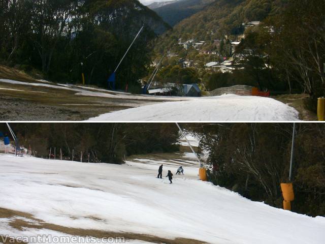 The Milk Run at Ski-in Ski-out is ever narrowing<BR>and the upper Milk Run is thinning quickly