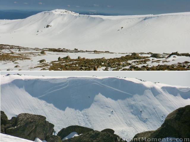 Looking towards Kosi South Ridge from Ethridge<BR>Close up of big slide from well above Cootapatamba Hut