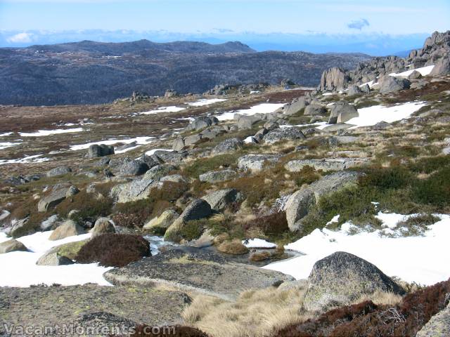 View from the base of the 'Hill' looking back towards the back of Karels T-bar<BR>The creeks are opening and the snow pack disappearing