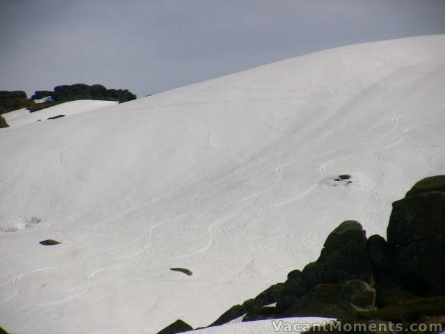 We were surprised to have left a mark on the Main Face of Sig Hill - still firm after noon