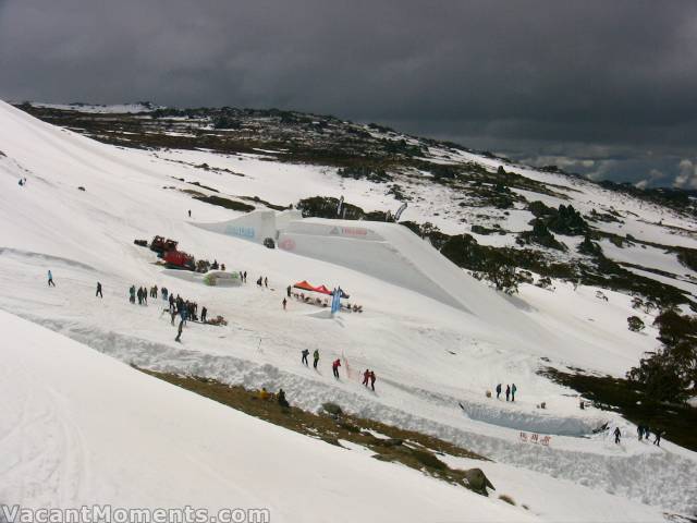 The empty pond bottom right complete with deck chairs<BR>with the One Hit Wonder jump behind