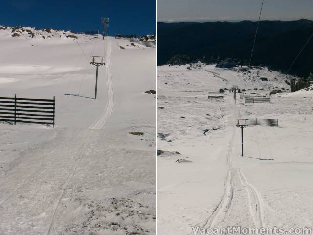 Looking up Karels T-bar line and then back down from the top