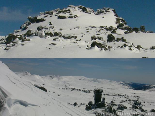 North Ramshead (aka Pyramid) - I skied from the top right peak<BR>Looking to the main range across the face of Pyramid