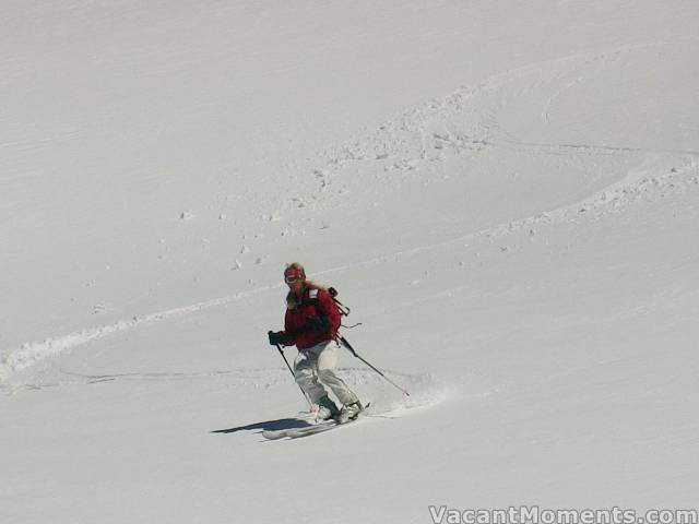 Marion getting freshies on the Main Face