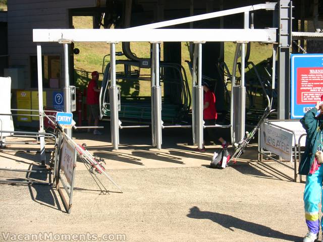 Skis in queue for first chair on December 20th, 2013