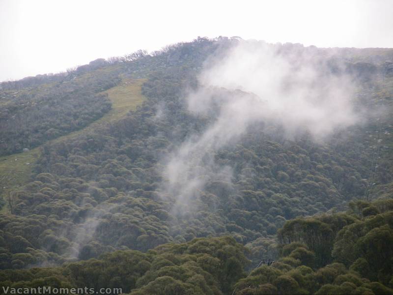 Early morning sun, cool air and high humidity resulting in mountain mist seen most mornings