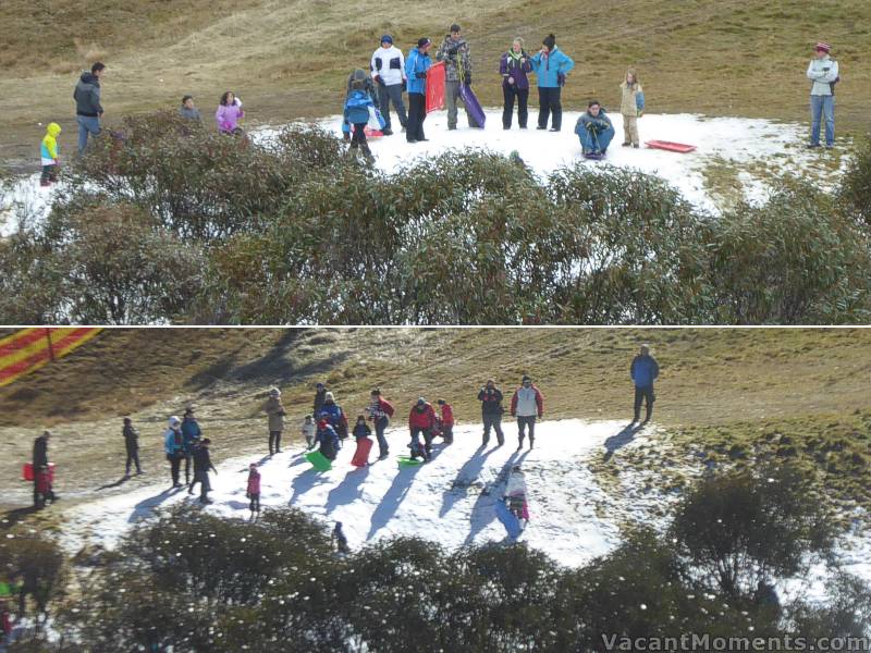 The new toboggan slope was popular in the morning and in the afternoon