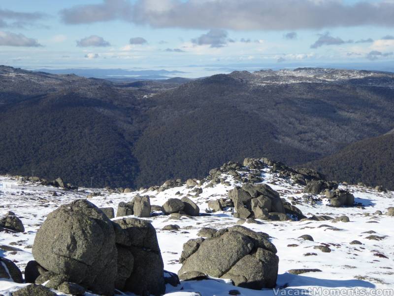 Looking east across the Thredbo Valley towards the foggy valleys of the south coast