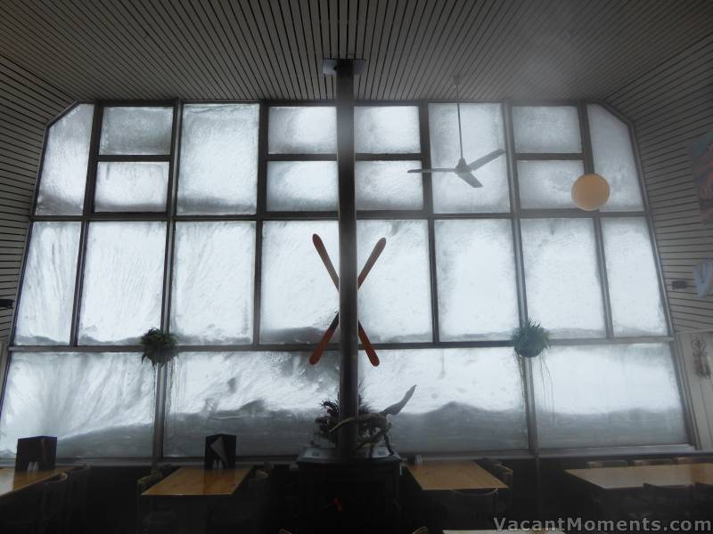 Amazing snow and ice on the main windows of Eagles Nest Restaurant