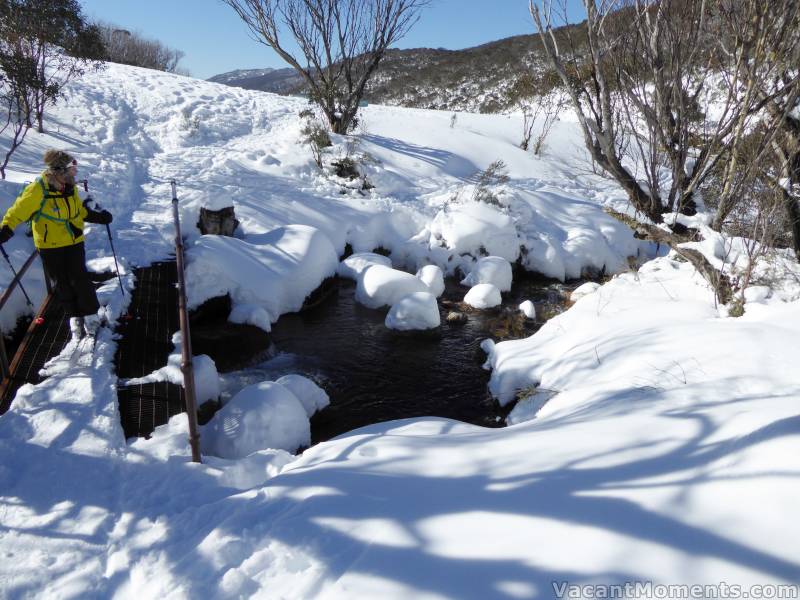 Marion on the bridge over Bogong Creek