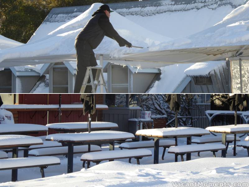 Steve had his work cut out preparing Avalanche Cafe after so much snow<BR>but still made it to the front of the Kosi Q