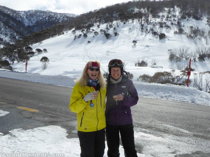 The girls celebrating a most enjoyable run with a glass of bubbles