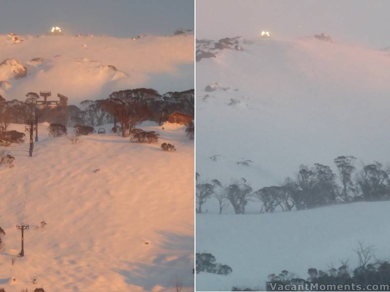 Early grooming this morning, above the Rim and on Exhibition<BR>under a pink sky and in high winds