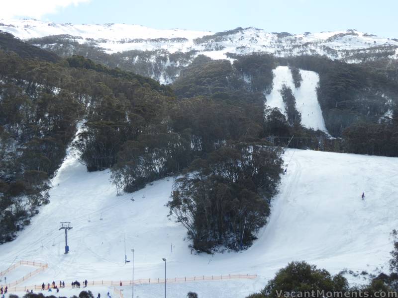 Same slopes this afternoon - looking happy after natural and man-made snow :-)