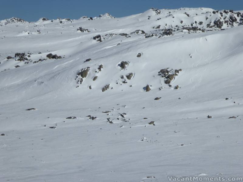 Looking back to tracks on the North Face (right side of photo)