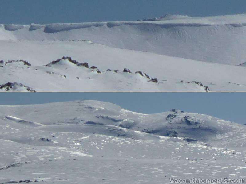 Close up of Kosi cornice and the slopes around Blue Lake