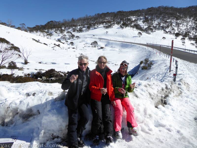 Jerry, Phoebe and Marion into the fizz and sunshine