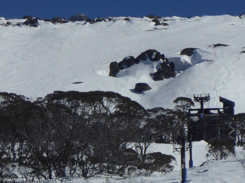 My pick of the runs today was the groomer from the top of Karels through the rocks,<BR>over the Rim (top right) to the top of Ramshead chair (via skier's right of the big rocks)