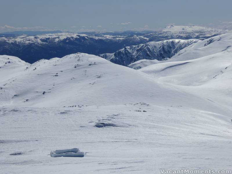 Looking north from Kosi - Watsons Crags in the centre-right<BR>and the foundations of a house of snow in the bottom on the Kosi North Ridge