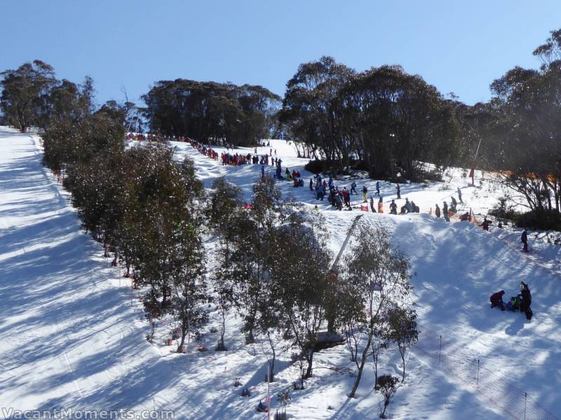 Finally we get a real crowd on the mogul slope and someone goes and gets hurt at the interschool races