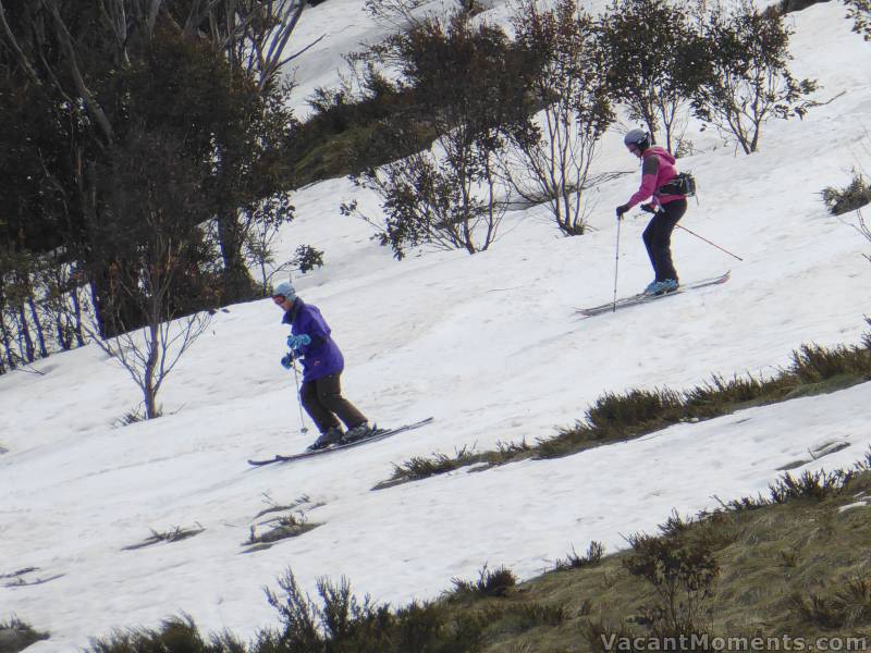 Erica and Acacia negotiating the thinning cover towards the bottom