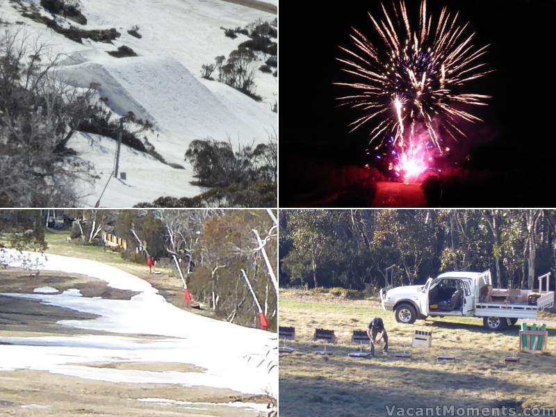 Scenes from the long weelend from left to right: 60foot jump at Q5<BR>spectacular fireworks on Saturday night second only to opening weekend, Milk Run still intact,<BR>and preparing the fireworks - job well done!