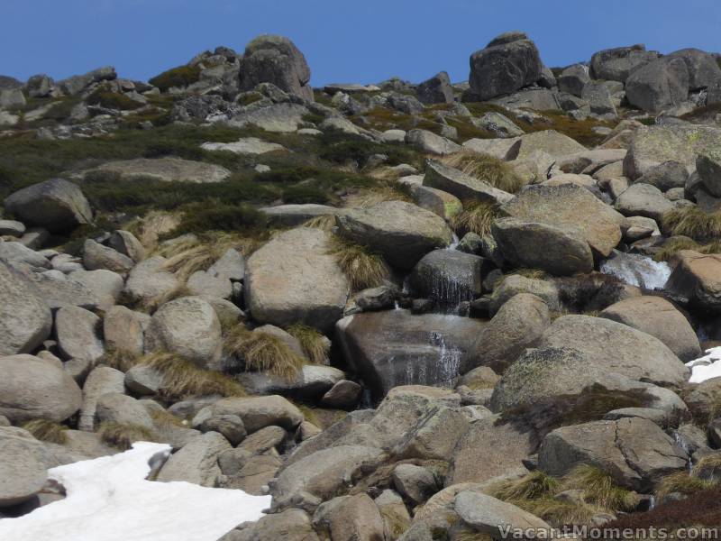 Marion's waterfall now flows into a boulder field