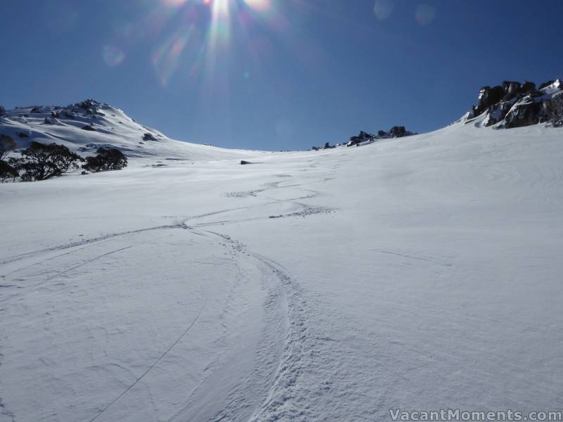 Lovely snow as we dropped down towards Bogong Creek