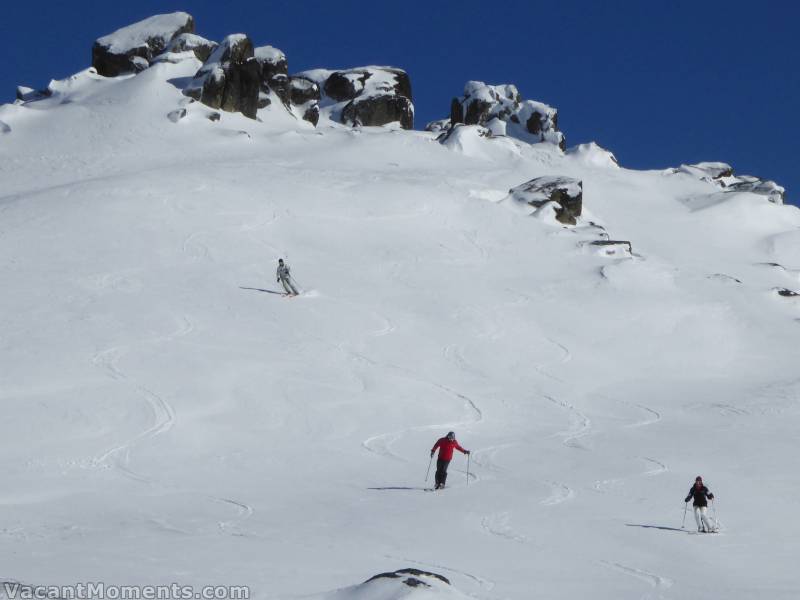 Marion, Steve & Ian getting some out of resort off piste