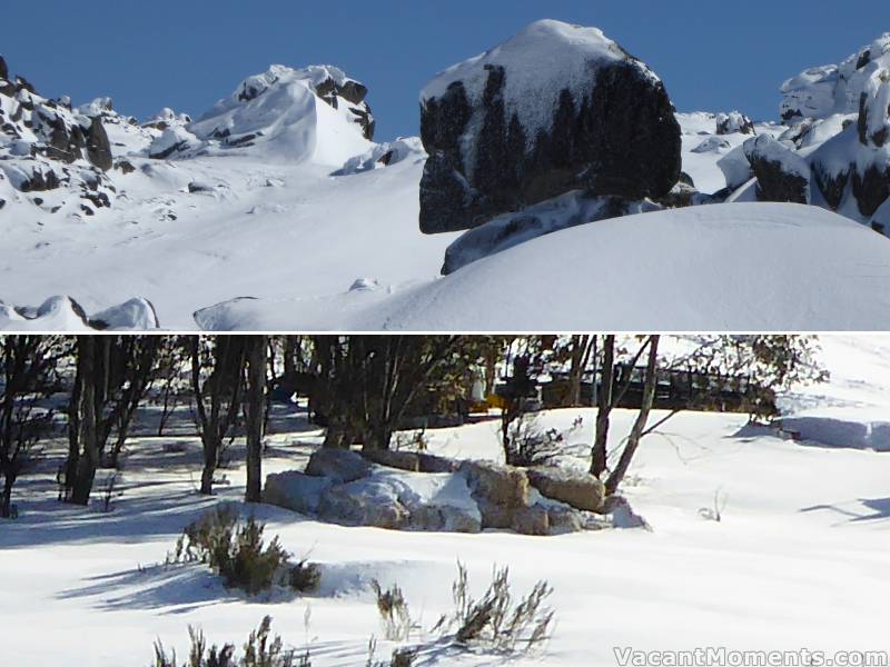 The snow gods are out as are the hay bales at the Meadows snow depth indicator 