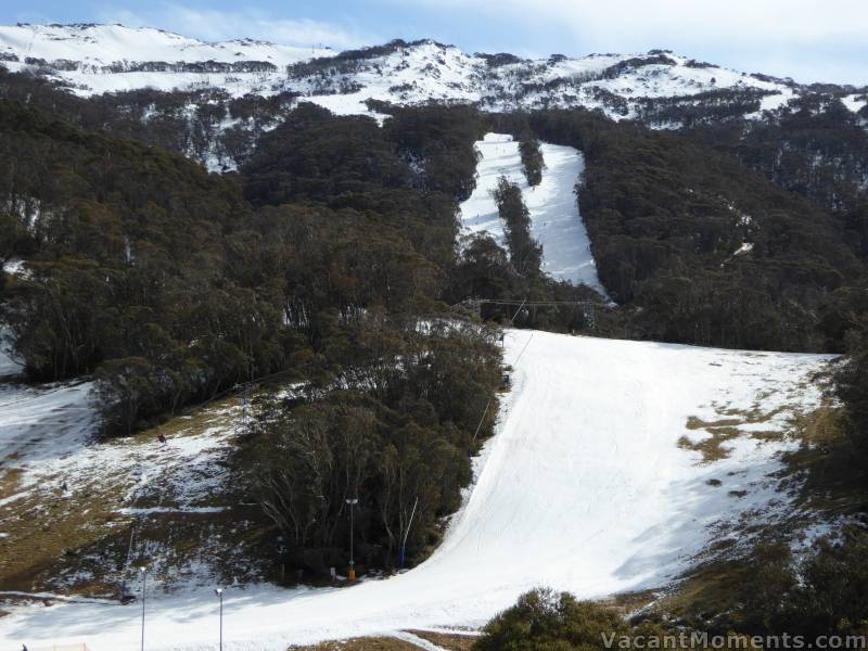 Today: Sundance with grass showing where no man-made snow has been falling