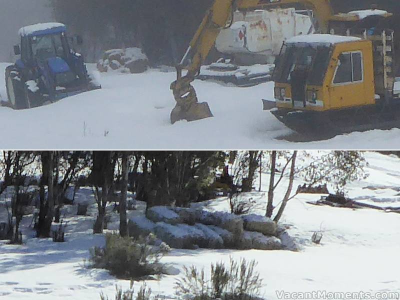 In the background: The backside of the meadows snow depth indicator<BR>and how it looked this morning from Kosi chair