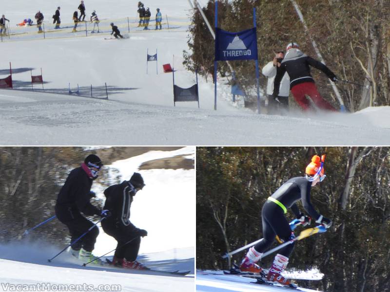 The crowd grew at the bottom as even more unusual acts took to the snow<BR>yes that's a set of skis for two - very brave