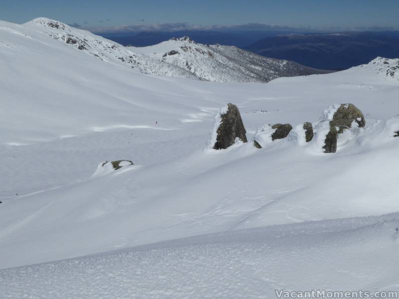 Leatherbarrel Creek yet to thaw<BR>The tiny dot near the centre is Cootapatamba Hut 