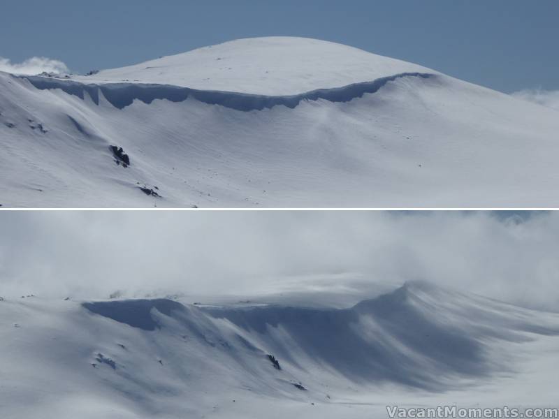 Mt Kosciuszko clear one minute and obscured in cloud shortly after