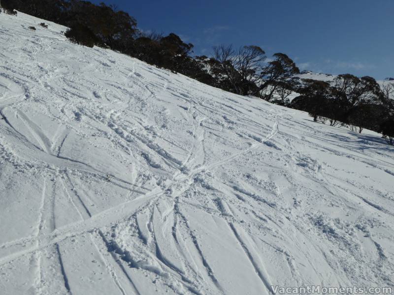 Deep frozen ruts all over the off piste