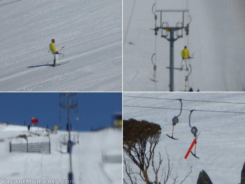 Things you see from behind the glass, through a zoom lens whilst having coffee at Eagles Nest.<BR>Marion on Basin T, on Karels T, off Karels and how not to let go of a T-bar