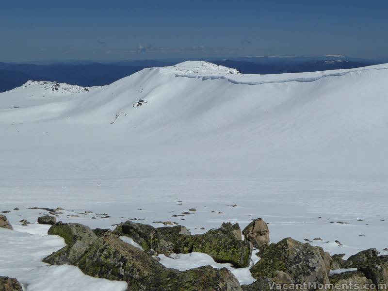 Looking south from Etheridge - from left to right: 1970, Kosi South Ridge, Kosi Cornice<BR>and the snow capped Victorian Alps in the background