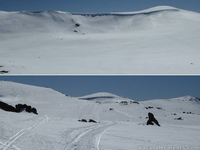 Looking back at the Kosi Cornice<BR>And again from Kosi Lookout, with my tracks in the Bowl on the left, Kosi in the centre and Etheridge on the right