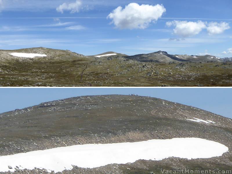 Top centre: Mount Kosciuszko<BR>Bottom: The first hordes of the day approach the summit for  selfies