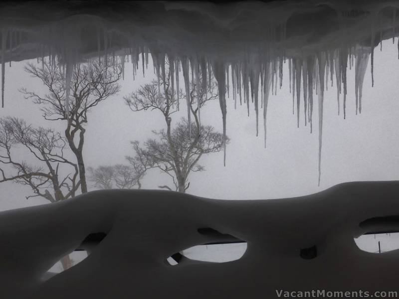 A foggy mist beyond the icycles - could this be the King Bell balcony?